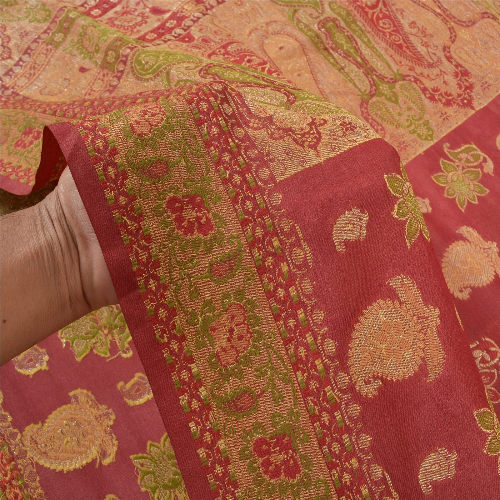 Sanskriti Vintage Red Indian Sari Pure Silk Woven Premium Sarees Craft Fabric, PS-56108-Red-Woven Work-100% Pure Silk-4