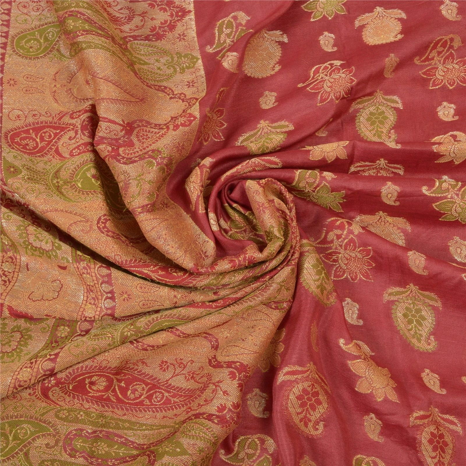 Sanskriti Vintage Red Indian Sari Pure Silk Woven Premium Sarees Craft Fabric, PS-56108-Red-Woven Work-100% Pure Silk-6