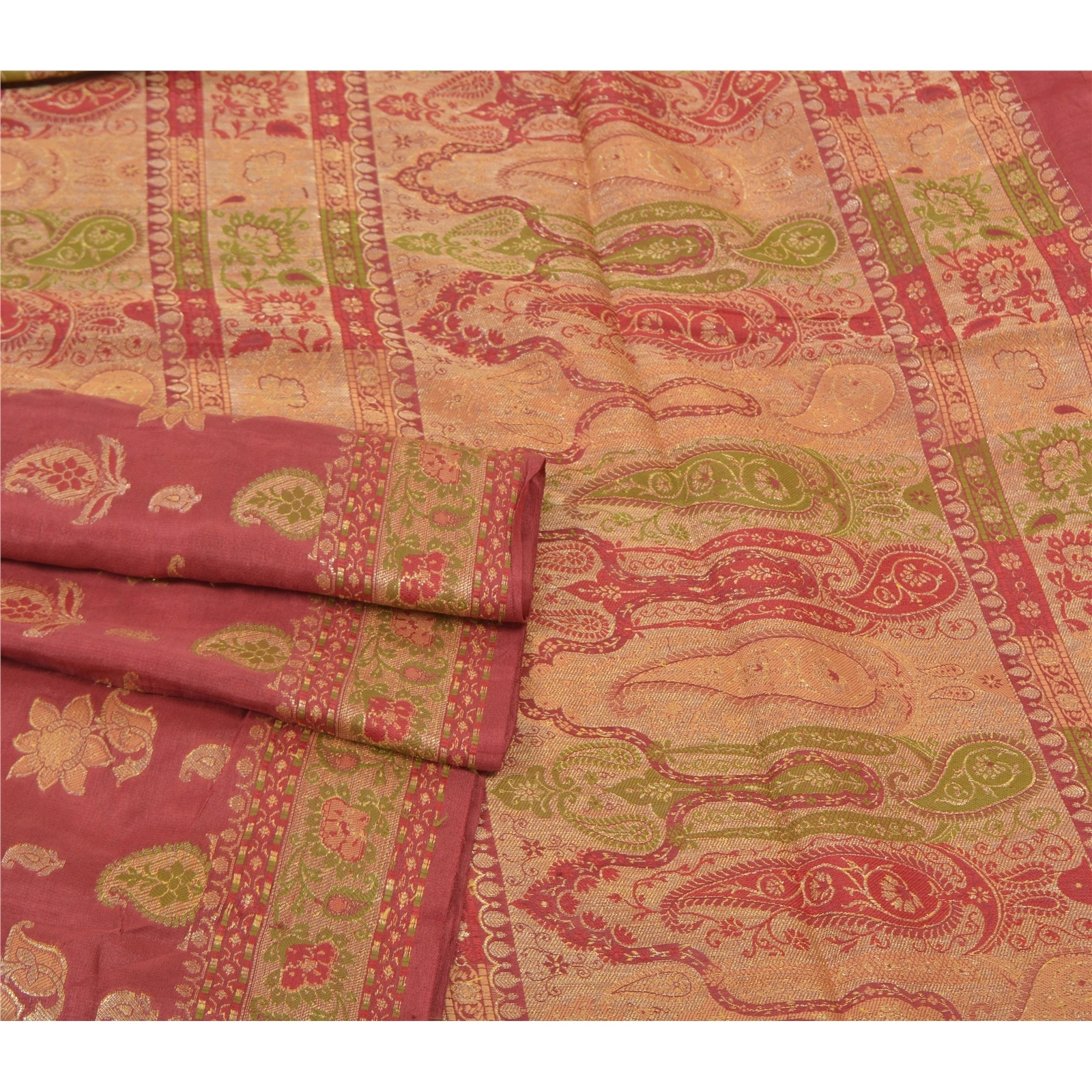 Sanskriti Vintage Red Indian Sari Pure Silk Woven Premium Sarees Craft Fabric, PS-56108-Red-Woven Work-100% Pure Silk-7