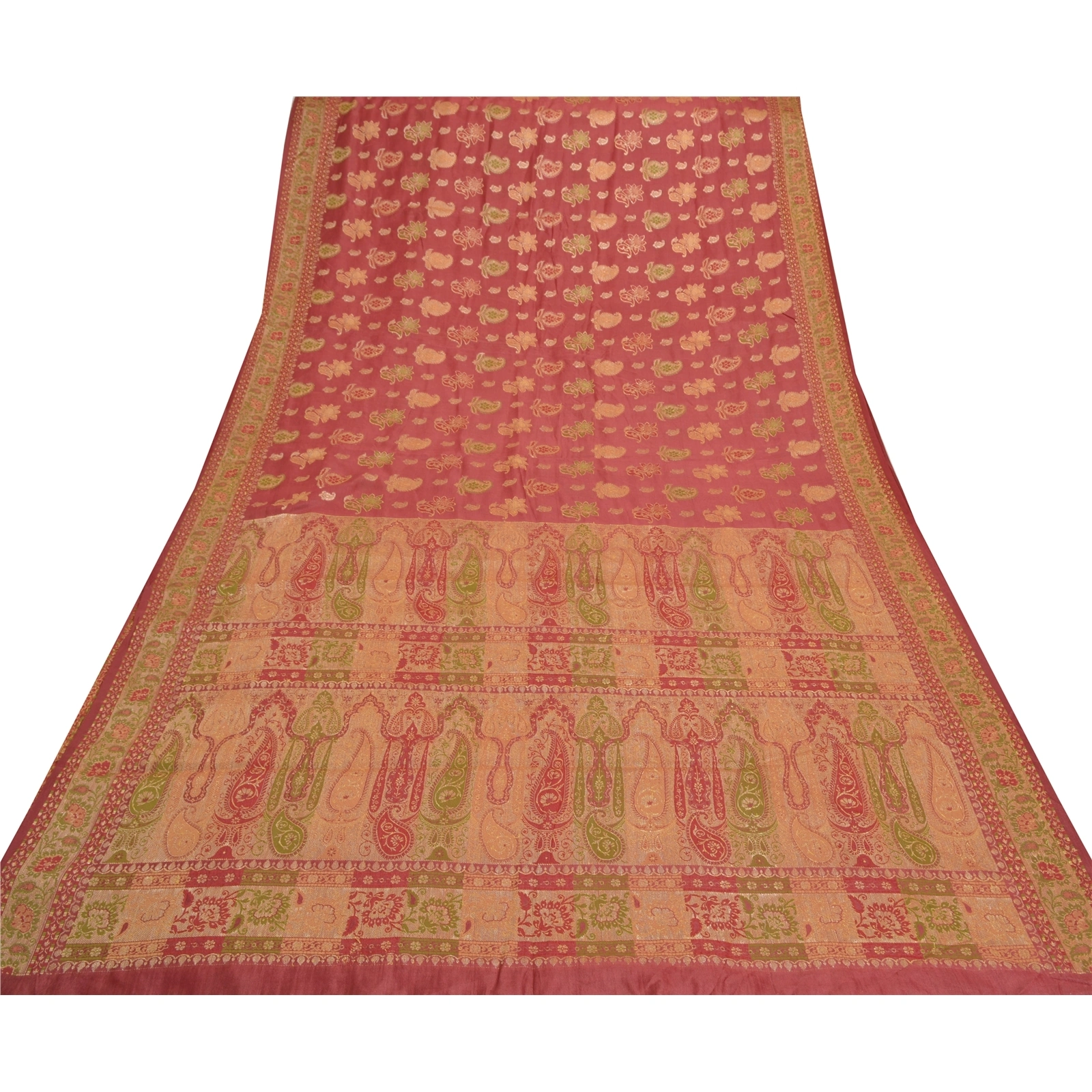 Sanskriti Vintage Red Indian Sari Pure Silk Woven Premium Sarees Craft Fabric, PS-56108-Red-Woven Work-100% Pure Silk-8