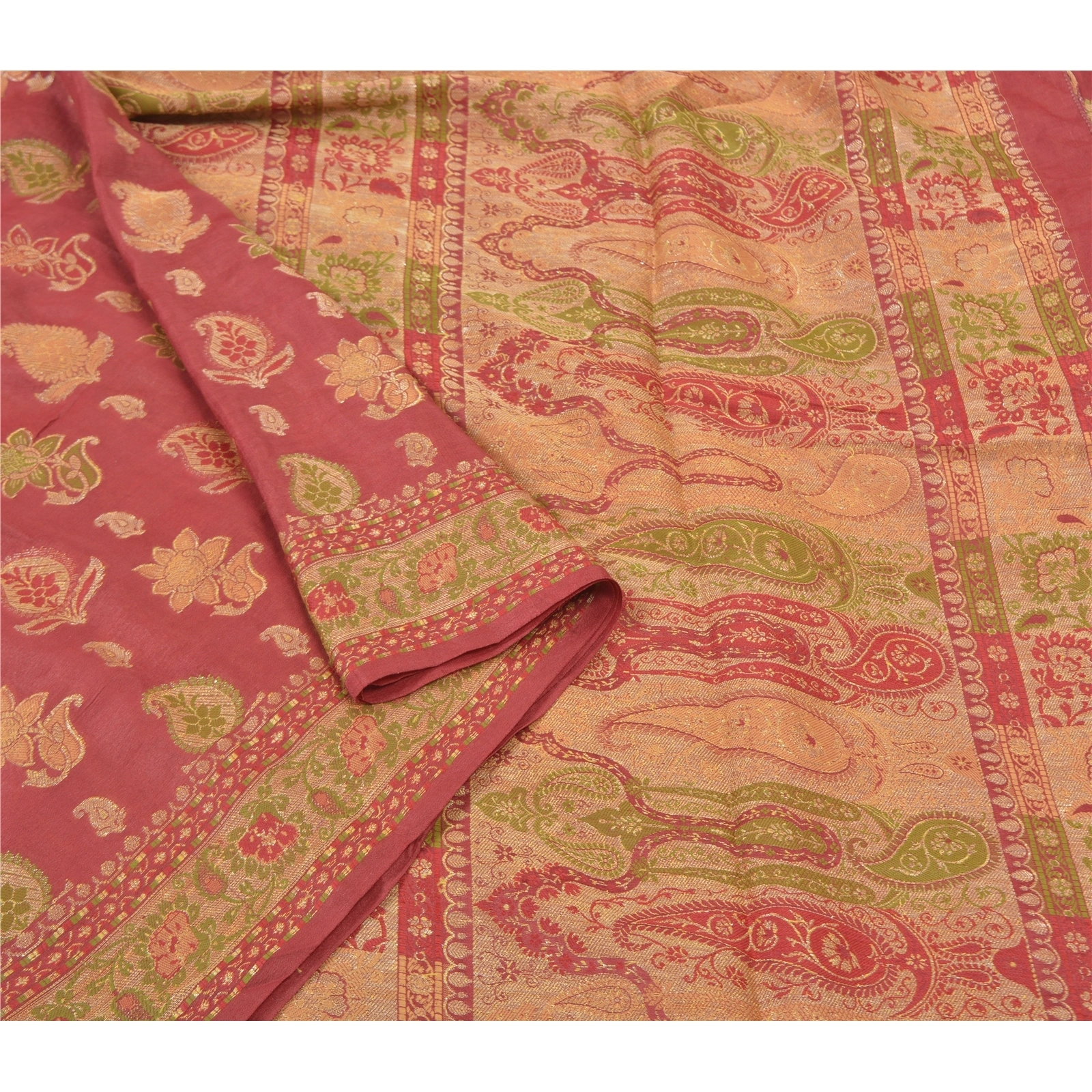 Sanskriti Vintage Red Indian Sari Pure Silk Woven Premium Sarees Craft Fabric, PS-56108-Red-Woven Work-100% Pure Silk-9