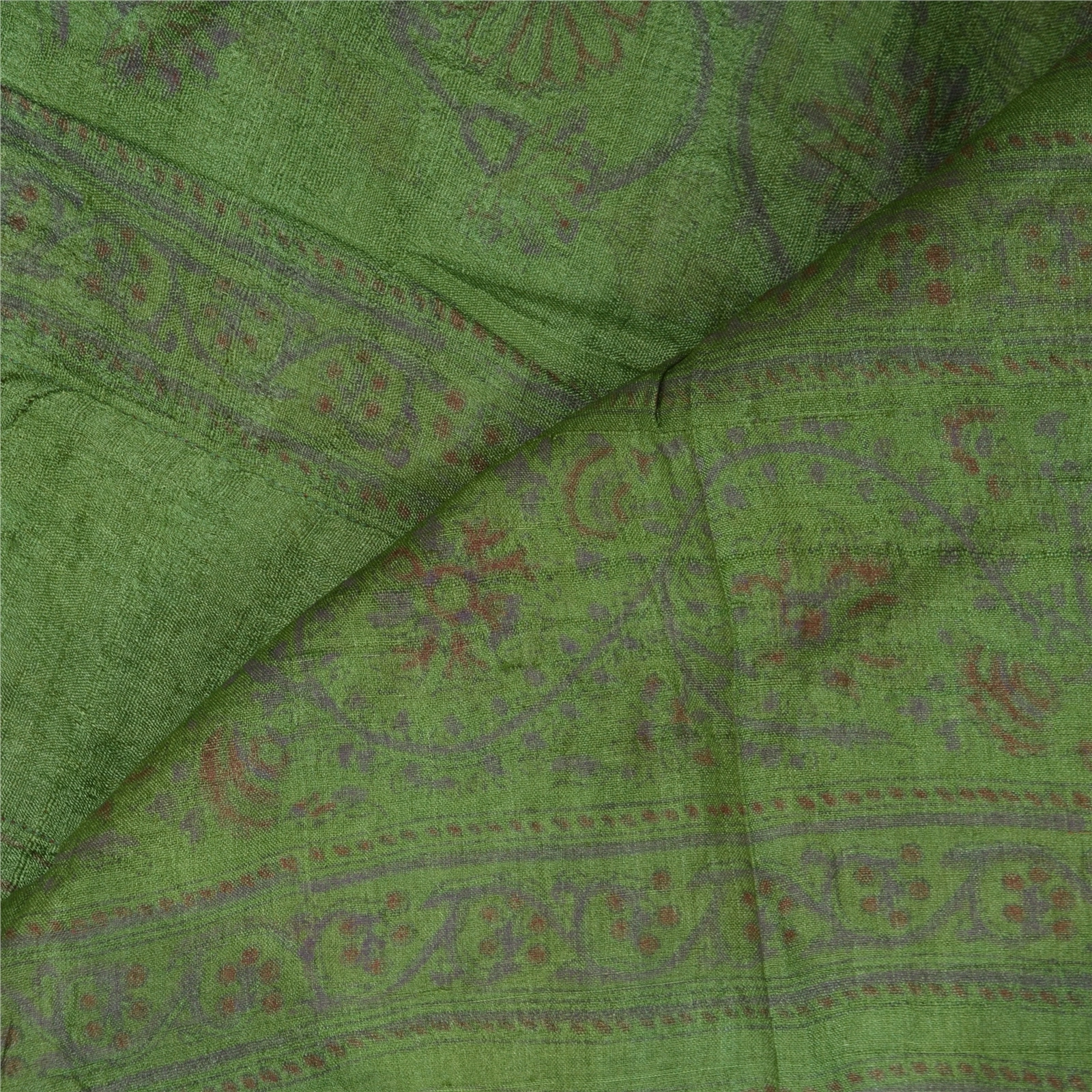 Sanskriti Vintage Green Sarees Pure Silk Block Print Premium Sari 5 Yard Fabric, PS-56145-Green-Block Printed Work-100% Pure Silk-2