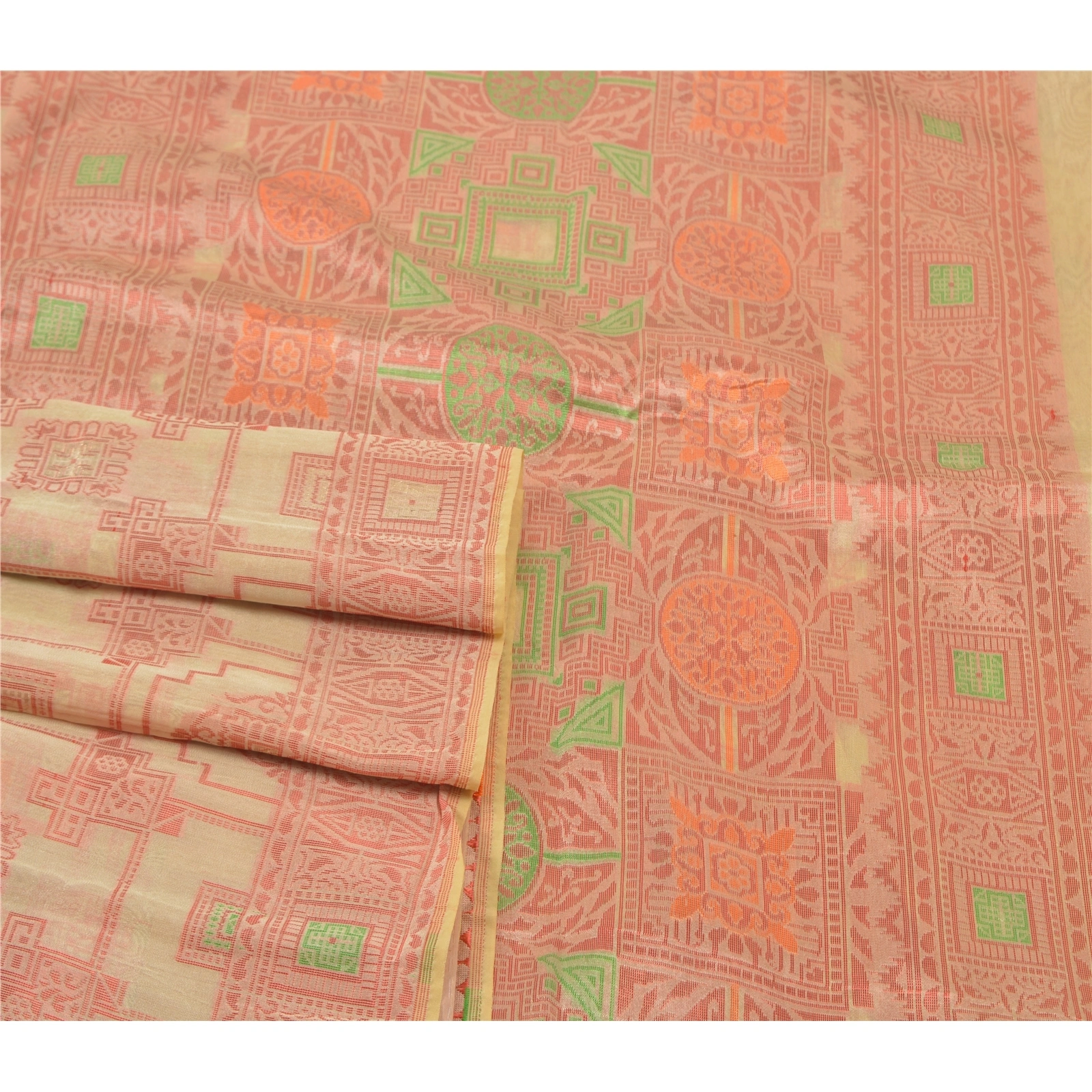 Sanskriti Vintage Cream Sarees Art Silk Woven Premium Sari Craft 5 Yard Fabric, PS-56156-Cream-Woven Work-Art (Artificial) Silk-7