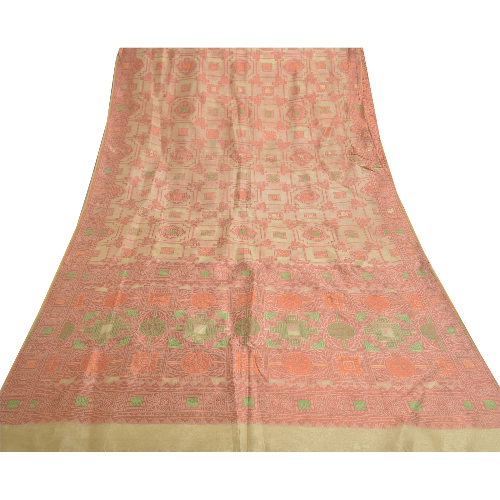 Sanskriti Vintage Cream Sarees Art Silk Woven Premium Sari Craft 5 Yard Fabric, PS-56156-Cream-Woven Work-Art (Artificial) Silk-8