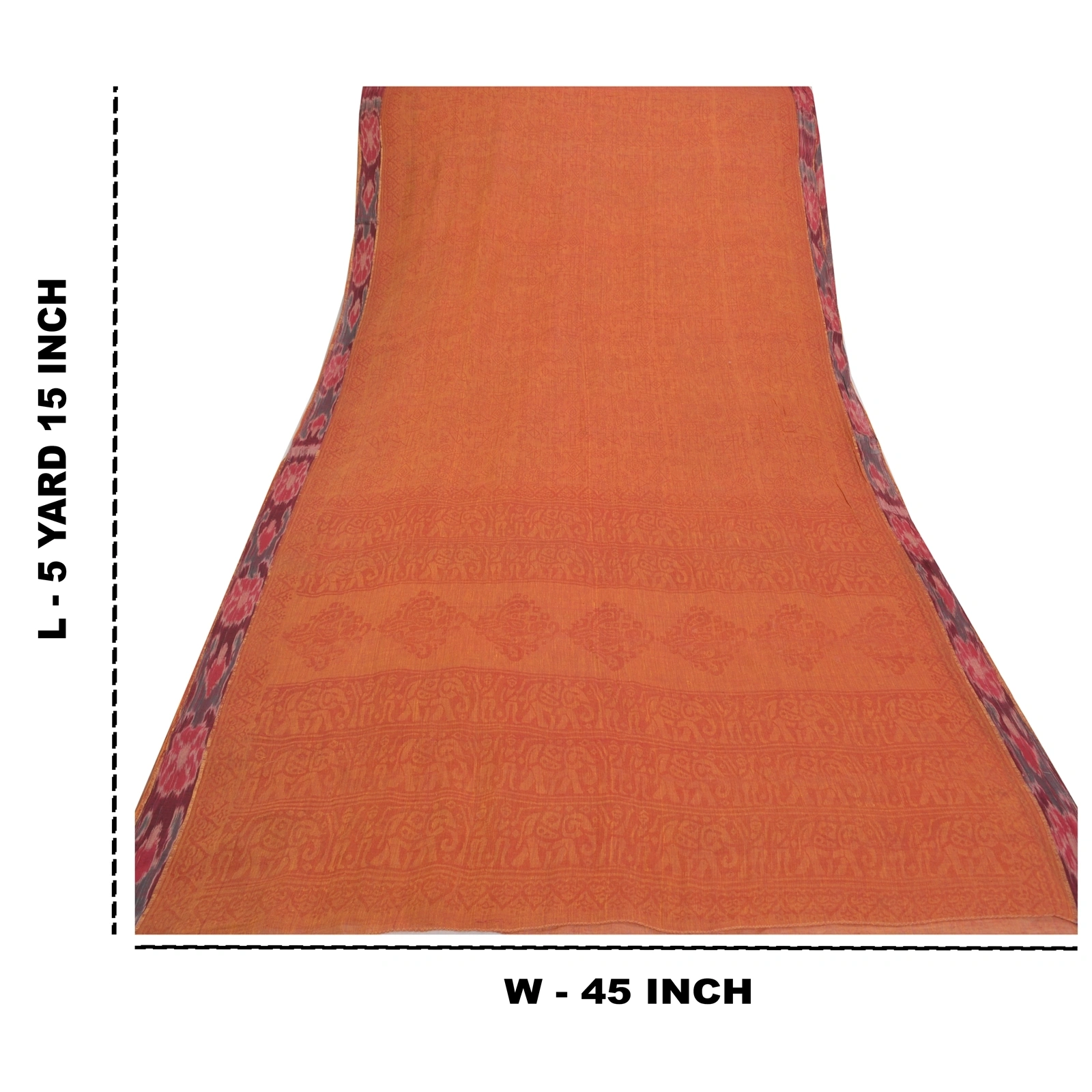 Sanskriti Vintage Sambalpuri Ikat Sarees Handwoven Pure Cotton Sari Fabric, PS-56164-Shade Of Orange-Ikat Work-100% Pure Cotton-1