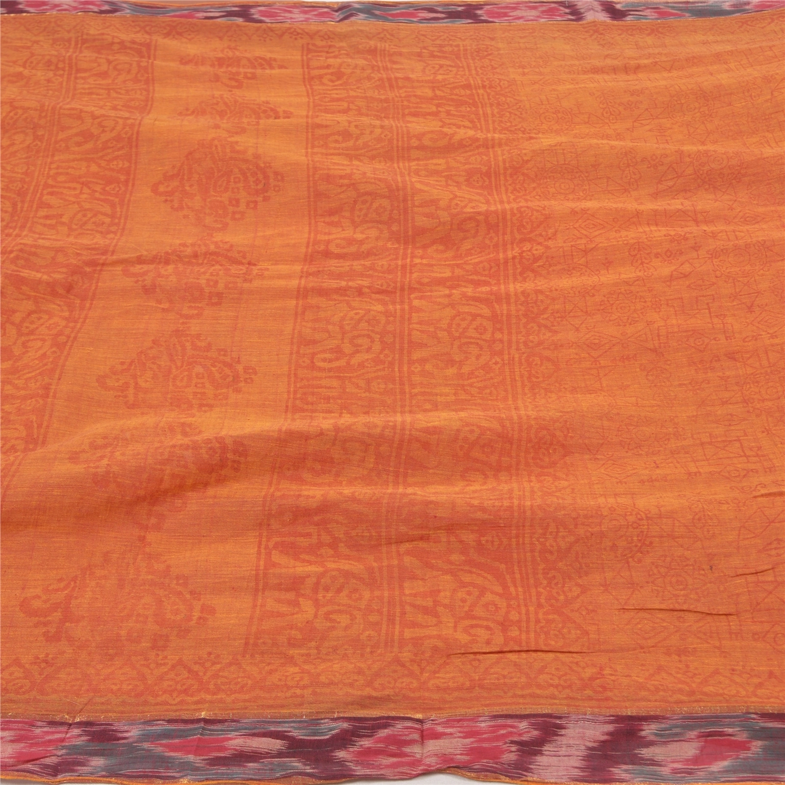 Sanskriti Vintage Sambalpuri Ikat Sarees Handwoven Pure Cotton Sari Fabric, PS-56164-Shade Of Orange-Ikat Work-100% Pure Cotton-3