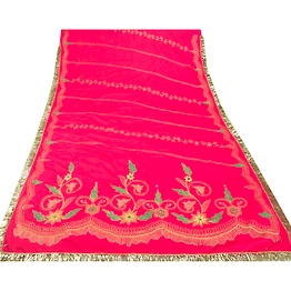 Sanskriti Vintage Pink Sarees Art Silk Hand Beaded Premium Sari Craft Fabric, PS-54497