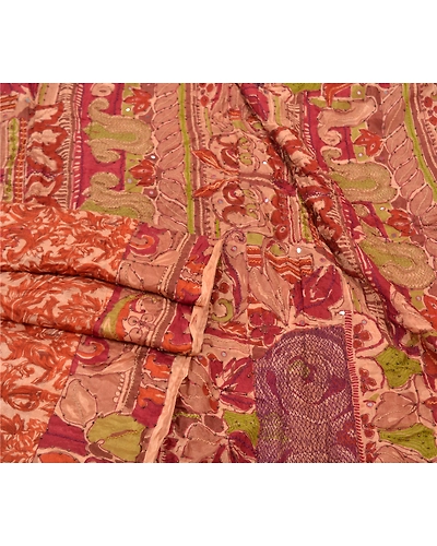 Sanskriti Vintage Brown Sarees Pure Silk Hand Beaded Sari Premium Craft Fabric, PS-56206-Shade Of Brown-Thread Work-100% Pure Silk-7