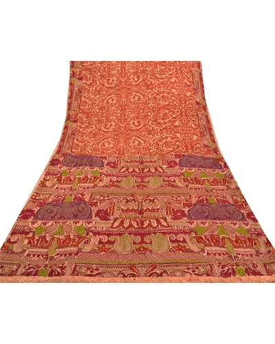 Sanskriti Vintage Brown Sarees Pure Silk Hand Beaded Sari Premium Craft Fabric, PS-56206-Shade Of Brown-Thread Work-100% Pure Silk-8