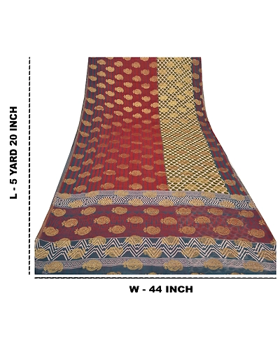 Sanskriti Vintage Bollywood Sarees Blend Georgette Woven/Print Work Sari Fabric, PS-56217-Dark Red-Woven Work-Blend Georgette-1