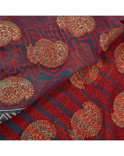Sanskriti Vintage Bollywood Sarees Blend Georgette Woven/Print Work Sari Fabric, PS-56217-Dark Red-Woven Work-Blend Georgette-2