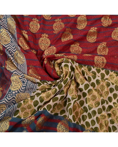 Sanskriti Vintage Bollywood Sarees Blend Georgette Woven/Print Work Sari Fabric, PS-56217-Dark Red-Woven Work-Blend Georgette-6
