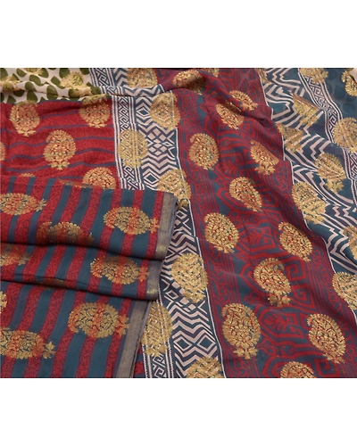 Sanskriti Vintage Bollywood Sarees Blend Georgette Woven/Print Work Sari Fabric, PS-56217-Dark Red-Woven Work-Blend Georgette-7