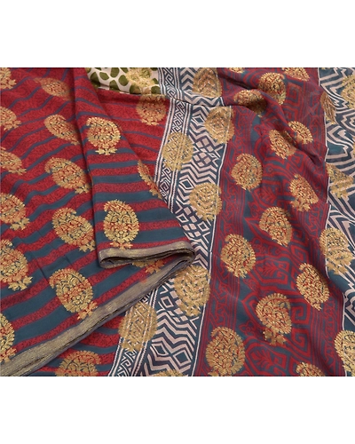 Sanskriti Vintage Bollywood Sarees Blend Georgette Woven/Print Work Sari Fabric, PS-56217-Dark Red-Woven Work-Blend Georgette-9