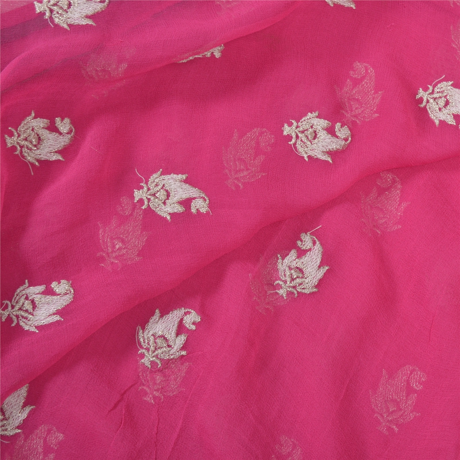 Sanskriti Vintage Bollywood Sarees Pure Georgette Silk Embroidered Sari Fabric, PS-56246-Pink-Thread Work-100% Pure Georgette Silk-2