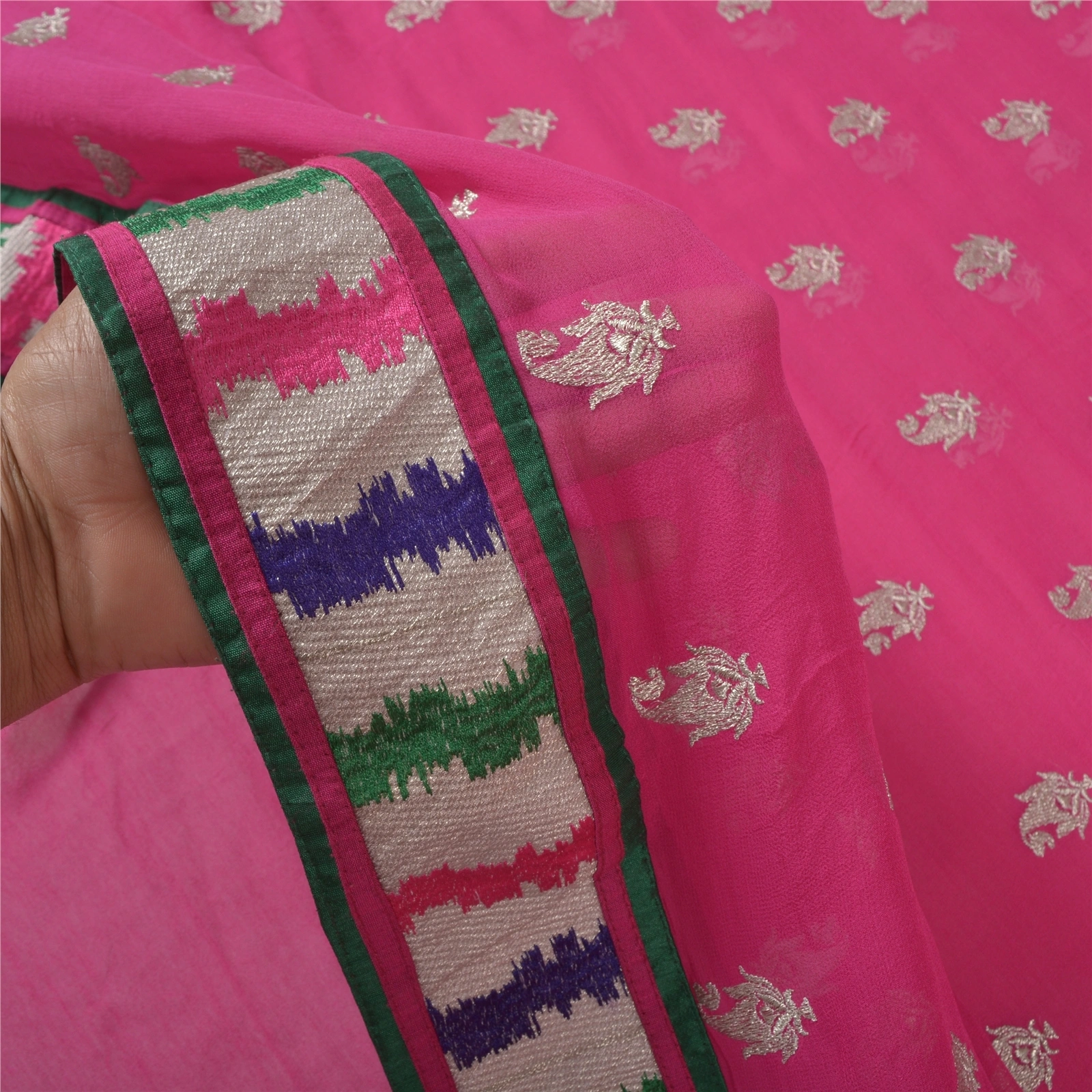 Sanskriti Vintage Bollywood Sarees Pure Georgette Silk Embroidered Sari Fabric, PS-56246-Pink-Thread Work-100% Pure Georgette Silk-4