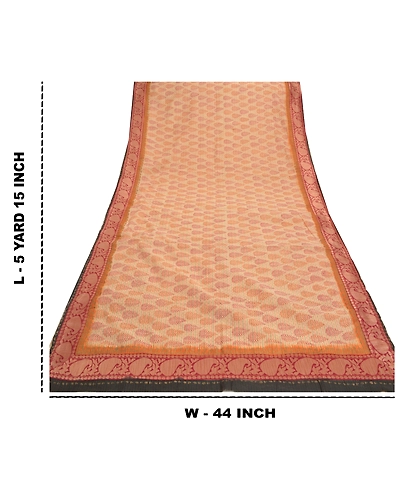 Sanskriti Vintage Cream Sarees Pure Cotton Block Print Premium Craft Sari Fabric, PS-56264-Cream-Block Printed Work-100% Pure Cotton-1