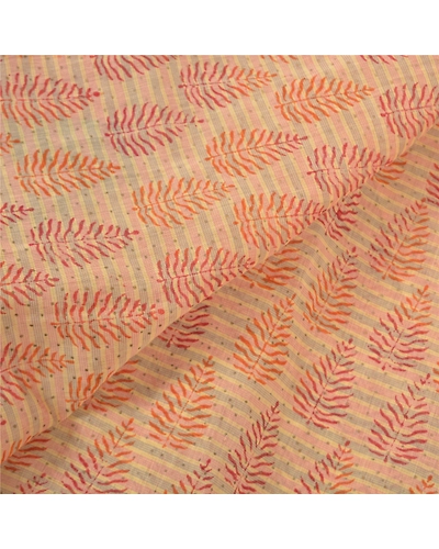 Sanskriti Vintage Cream Sarees Pure Cotton Block Print Premium Craft Sari Fabric, PS-56264-Cream-Block Printed Work-100% Pure Cotton-2