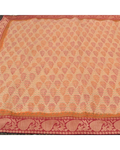 Sanskriti Vintage Cream Sarees Pure Cotton Block Print Premium Craft Sari Fabric, PS-56264-Cream-Block Printed Work-100% Pure Cotton-3