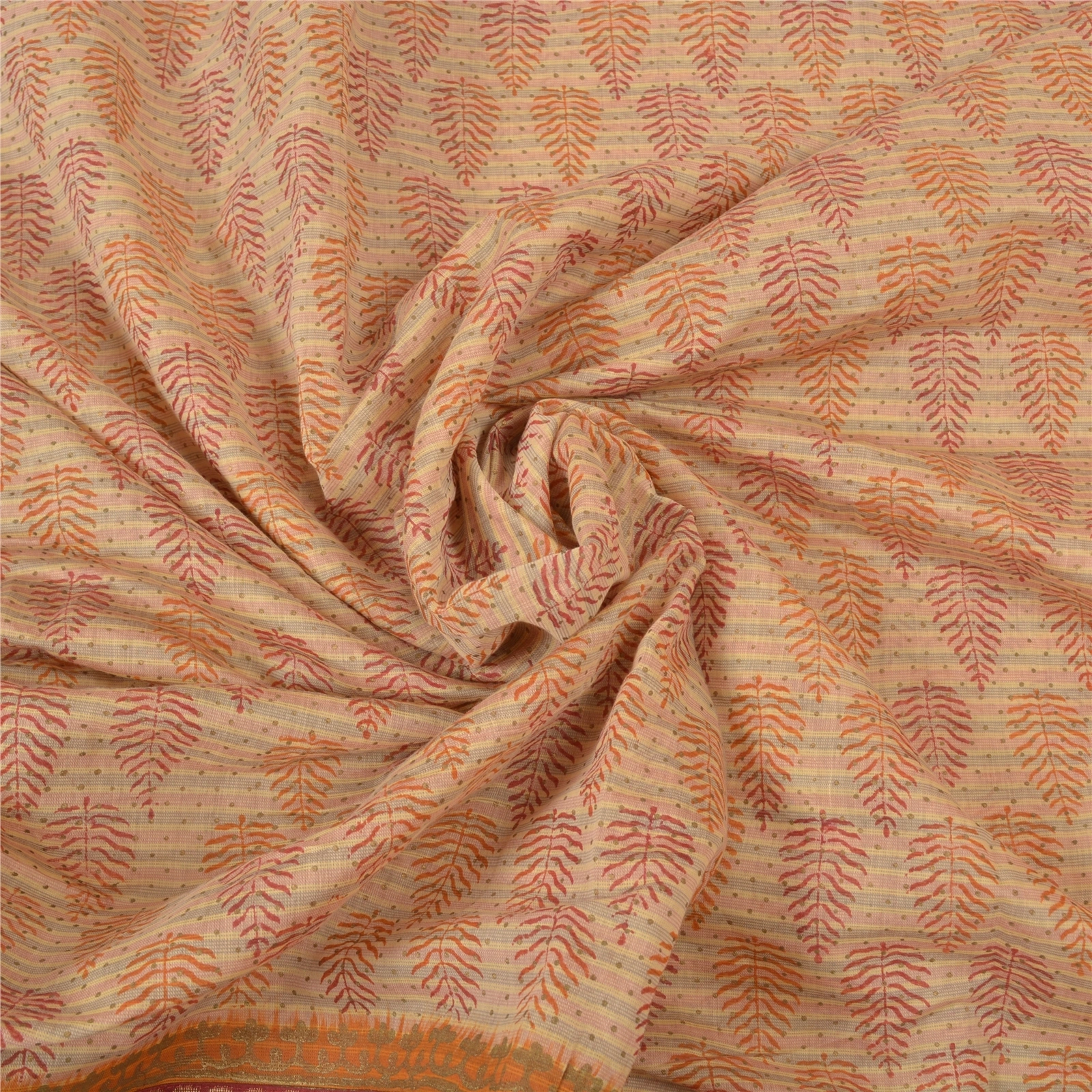 Sanskriti Vintage Cream Sarees Pure Cotton Block Print Premium Craft Sari Fabric, PS-56264-Cream-Block Printed Work-100% Pure Cotton-6