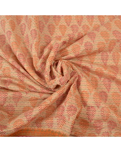 Sanskriti Vintage Cream Sarees Pure Cotton Block Print Premium Craft Sari Fabric, PS-56264-Cream-Block Printed Work-100% Pure Cotton-6