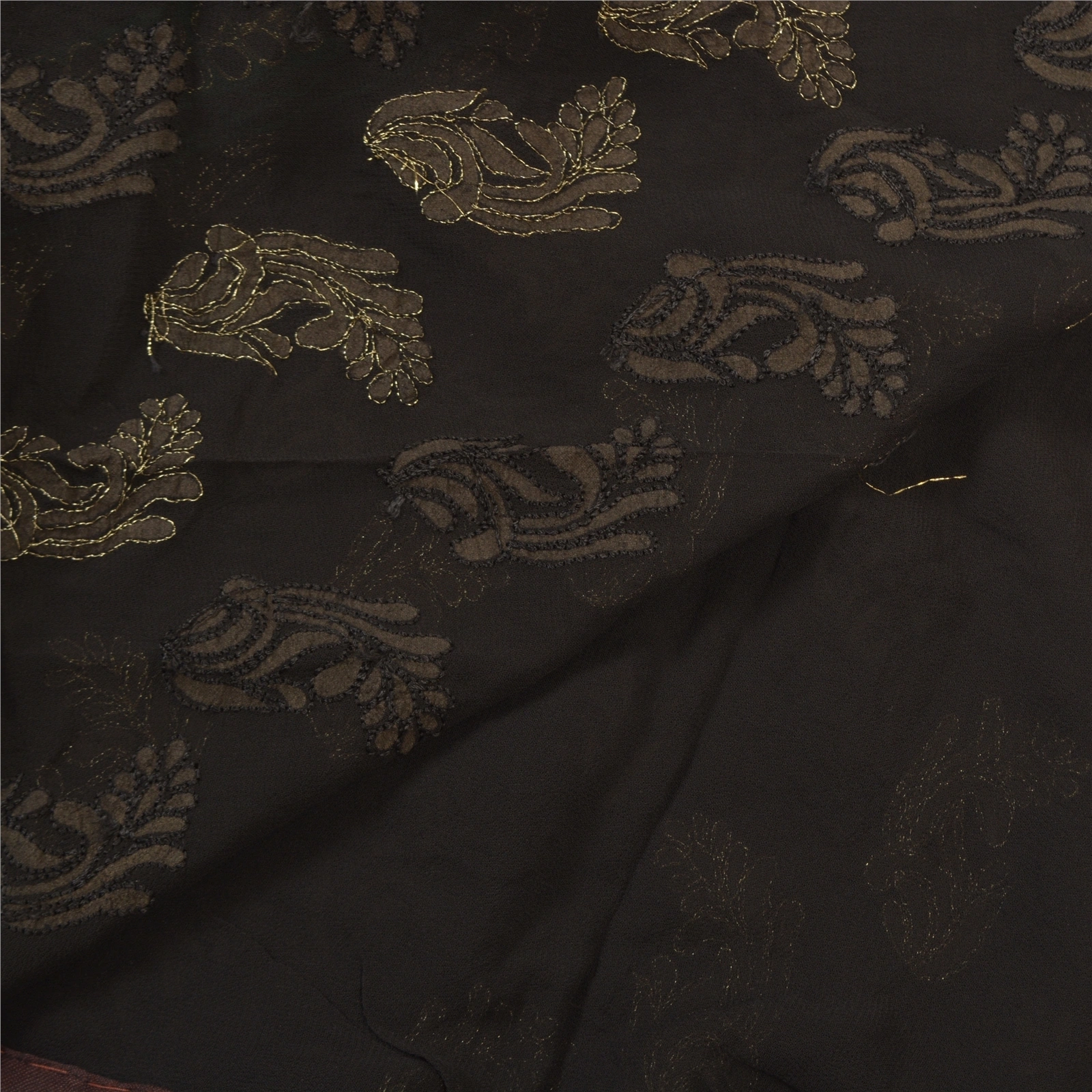 Sanskriti Vintage Black Saree Pure Georgette Silk Handmade Bollywood Sari Fabric, PS-56304-Black-Zari Work-100% Pure Georgette Silk-2