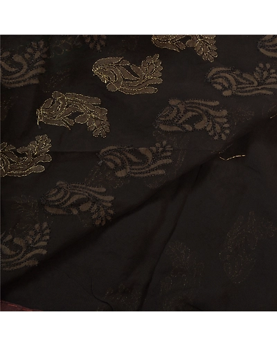 Sanskriti Vintage Black Saree Pure Georgette Silk Handmade Bollywood Sari Fabric, PS-56304-Black-Zari Work-100% Pure Georgette Silk-2