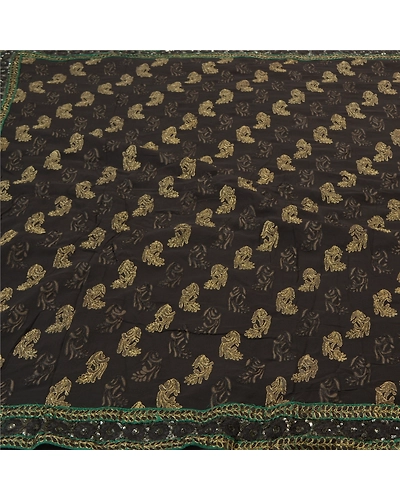 Sanskriti Vintage Black Saree Pure Georgette Silk Handmade Bollywood Sari Fabric, PS-56304-Black-Zari Work-100% Pure Georgette Silk-3