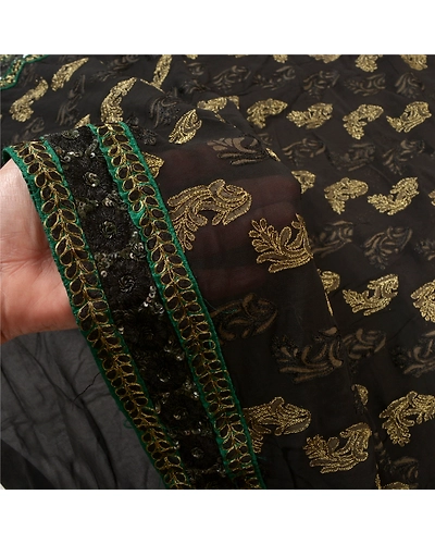 Sanskriti Vintage Black Saree Pure Georgette Silk Handmade Bollywood Sari Fabric, PS-56304-Black-Zari Work-100% Pure Georgette Silk-4