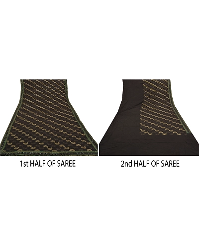 Sanskriti Vintage Black Saree Pure Georgette Silk Handmade Bollywood Sari Fabric, PS-56304-Black-Zari Work-100% Pure Georgette Silk-5