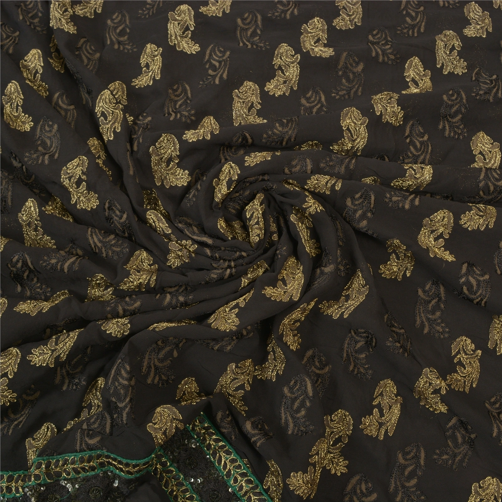 Sanskriti Vintage Black Saree Pure Georgette Silk Handmade Bollywood Sari Fabric, PS-56304-Black-Zari Work-100% Pure Georgette Silk-6