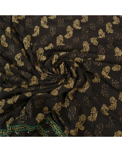 Sanskriti Vintage Black Saree Pure Georgette Silk Handmade Bollywood Sari Fabric, PS-56304-Black-Zari Work-100% Pure Georgette Silk-6