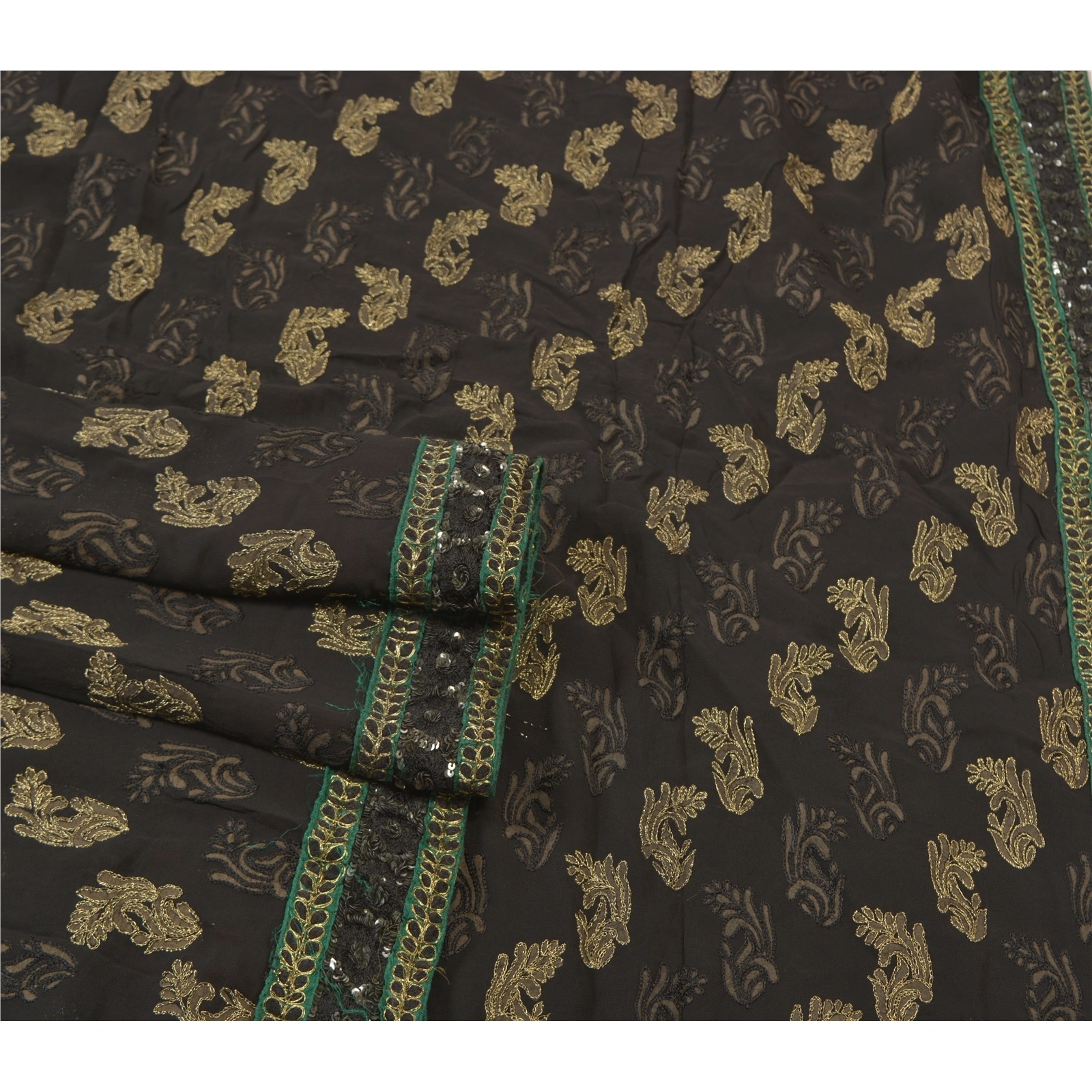 Sanskriti Vintage Black Saree Pure Georgette Silk Handmade Bollywood Sari Fabric, PS-56304-Black-Zari Work-100% Pure Georgette Silk-7