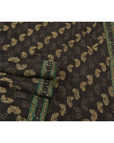 Sanskriti Vintage Black Saree Pure Georgette Silk Handmade Bollywood Sari Fabric, PS-56304-Black-Zari Work-100% Pure Georgette Silk-7