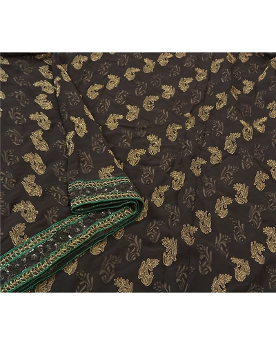 Sanskriti Vintage Black Saree Pure Georgette Silk Handmade Bollywood Sari Fabric, PS-56304-Black-Zari Work-100% Pure Georgette Silk-9