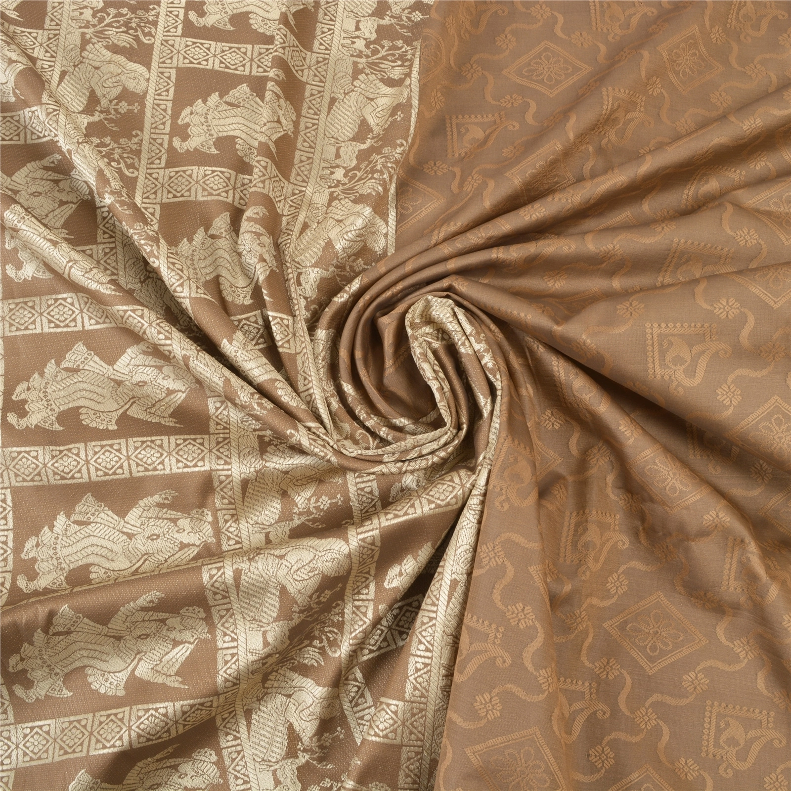 Sanskriti Vintage Brown Sarees Art Silk Woven Baluchari Premium Sari Fabric, PS-56406-Brown-Woven Work-Art (Artificial) Silk-6