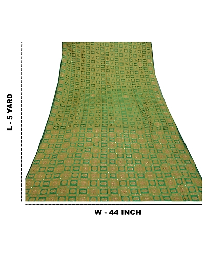 Sanskriti Vintage Green Sarees Organza Hand Beaded Woven Premium Sari Fabric, PS-56438-Green-Zari Work-Organza-1