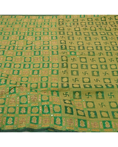 Sanskriti Vintage Green Sarees Organza Hand Beaded Woven Premium Sari Fabric, PS-56438-Green-Zari Work-Organza-3