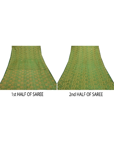 Sanskriti Vintage Green Sarees Organza Hand Beaded Woven Premium Sari Fabric, PS-56438-Green-Zari Work-Organza-5