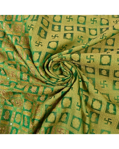 Sanskriti Vintage Green Sarees Organza Hand Beaded Woven Premium Sari Fabric, PS-56438-Green-Zari Work-Organza-6
