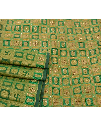 Sanskriti Vintage Green Sarees Organza Hand Beaded Woven Premium Sari Fabric, PS-56438-Green-Zari Work-Organza-7