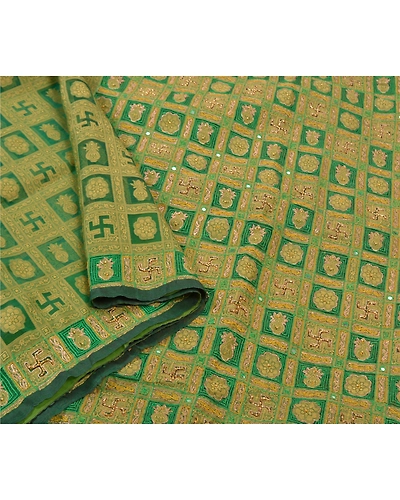 Sanskriti Vintage Green Sarees Organza Hand Beaded Woven Premium Sari Fabric, PS-56438-Green-Zari Work-Organza-9