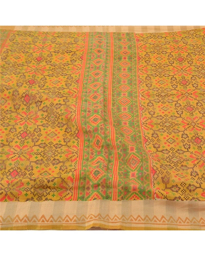 Sanskriti Vintage Yellow Sarees Blend Silk Printed Sari 5 Yard Craft Fabric, PS-56483-Shade Of Yellow-Printed Work-Blend Silk-3