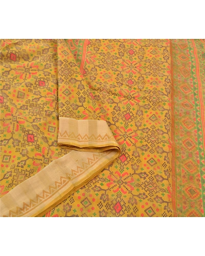Sanskriti Vintage Yellow Sarees Blend Silk Printed Sari 5 Yard Craft Fabric, PS-56483-Shade Of Yellow-Printed Work-Blend Silk-9