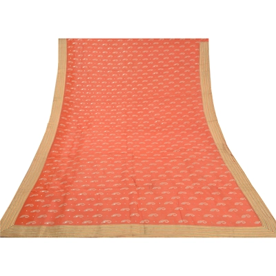 Sanskriti Vintage Peach Sarees Cotton Silk Embroidered Kota Premium Sari Fabric, PS-58419