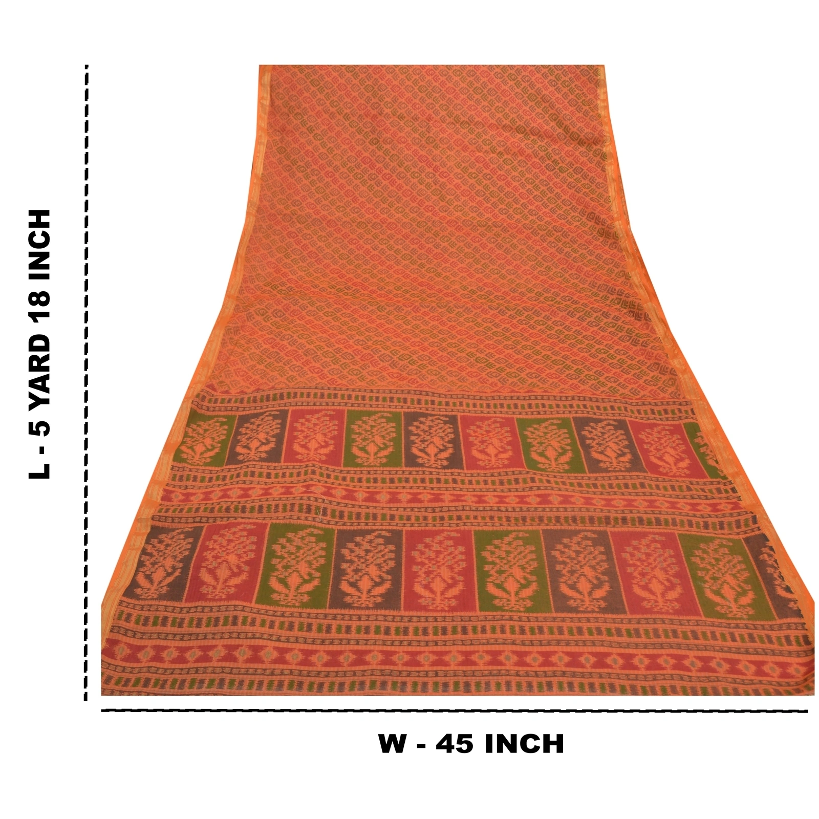 Sanskriti Vintage Saffron Sarees Pure Cotton Sari Printed Craft 5 Yard Fabric, PS-56497-Saffron-Printed Work-100% Pure Cotton-1