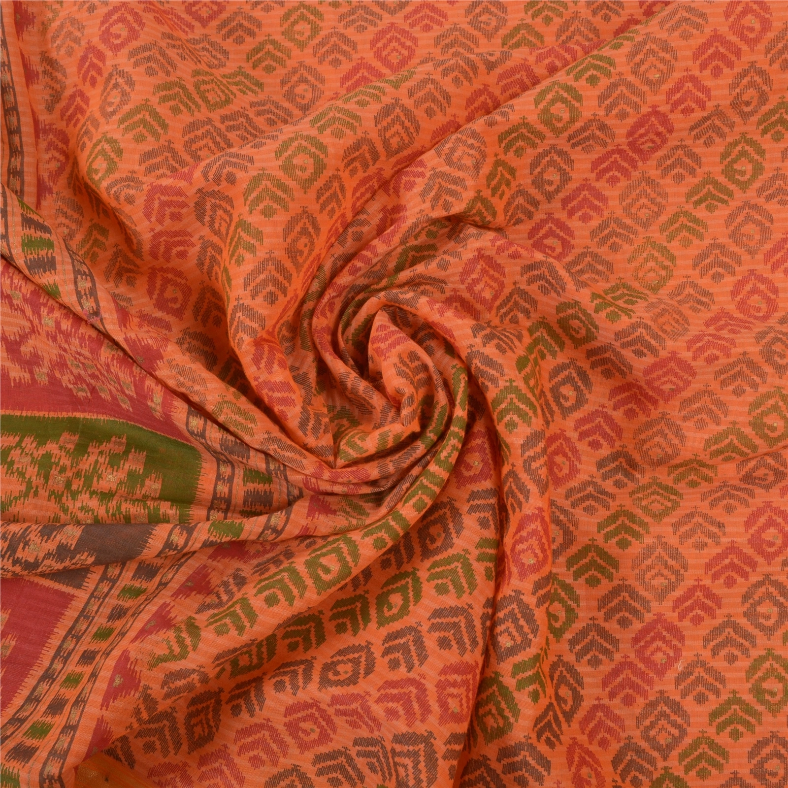 Sanskriti Vintage Saffron Sarees Pure Cotton Sari Printed Craft 5 Yard Fabric, PS-56497-Saffron-Printed Work-100% Pure Cotton-6