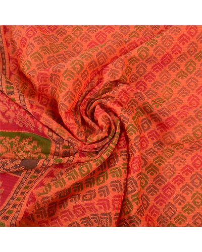 Sanskriti Vintage Saffron Sarees Pure Cotton Sari Printed Craft 5 Yard Fabric, PS-56497-Saffron-Printed Work-100% Pure Cotton-6