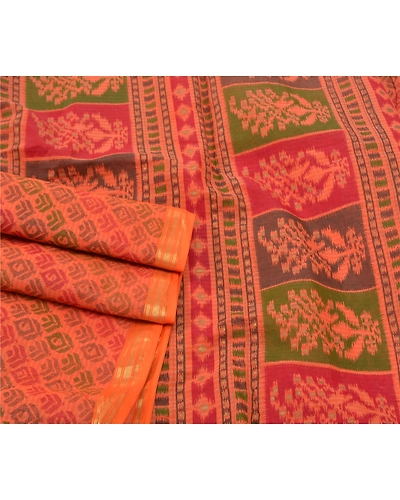 Sanskriti Vintage Saffron Sarees Pure Cotton Sari Printed Craft 5 Yard Fabric, PS-56497-Saffron-Printed Work-100% Pure Cotton-7