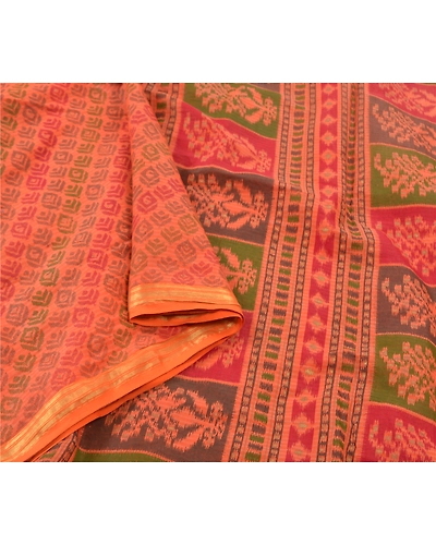 Sanskriti Vintage Saffron Sarees Pure Cotton Sari Printed Craft 5 Yard Fabric, PS-56497-Saffron-Printed Work-100% Pure Cotton-9